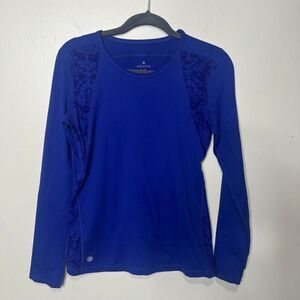 Athleta Royal Blue Long-sleeve Stretch Shirt Floral Damask Insert Sz S